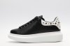 ALEXANDER MCQUEEN Black calf leather lace-up sneaker with silver-finished hammered stud